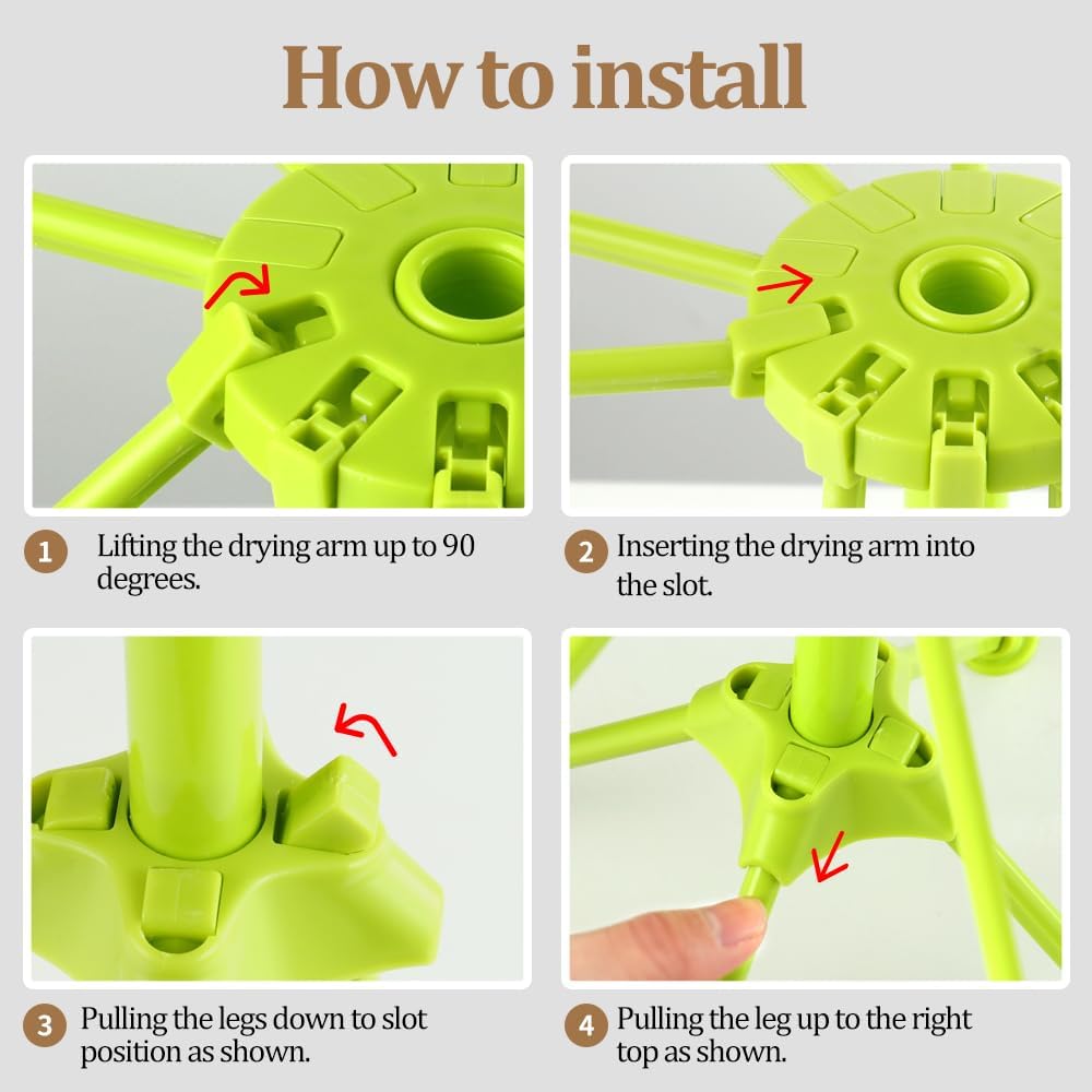 Ourokhome Collapsible Pasta Drying Rack, Plastic Foldable Homemade Fresh Spaghetti Stand Dryer Noodle Hanger for Kitchen with 10 Arms, Stable, Easy Storage, Quickly Set Up (Green)