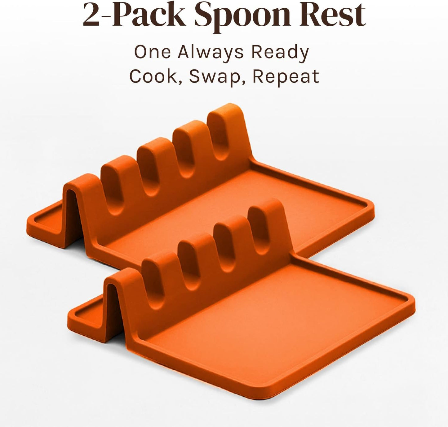 Silicone Spoon Rest for Stove Top with Drip Pad (Two Pack) - Heat Resistant BPA Free Utensil Rest & Spoon Holder for Kitchen Counter - Grill Utensil Holder - Spatula Holder, Tongs, Ladle