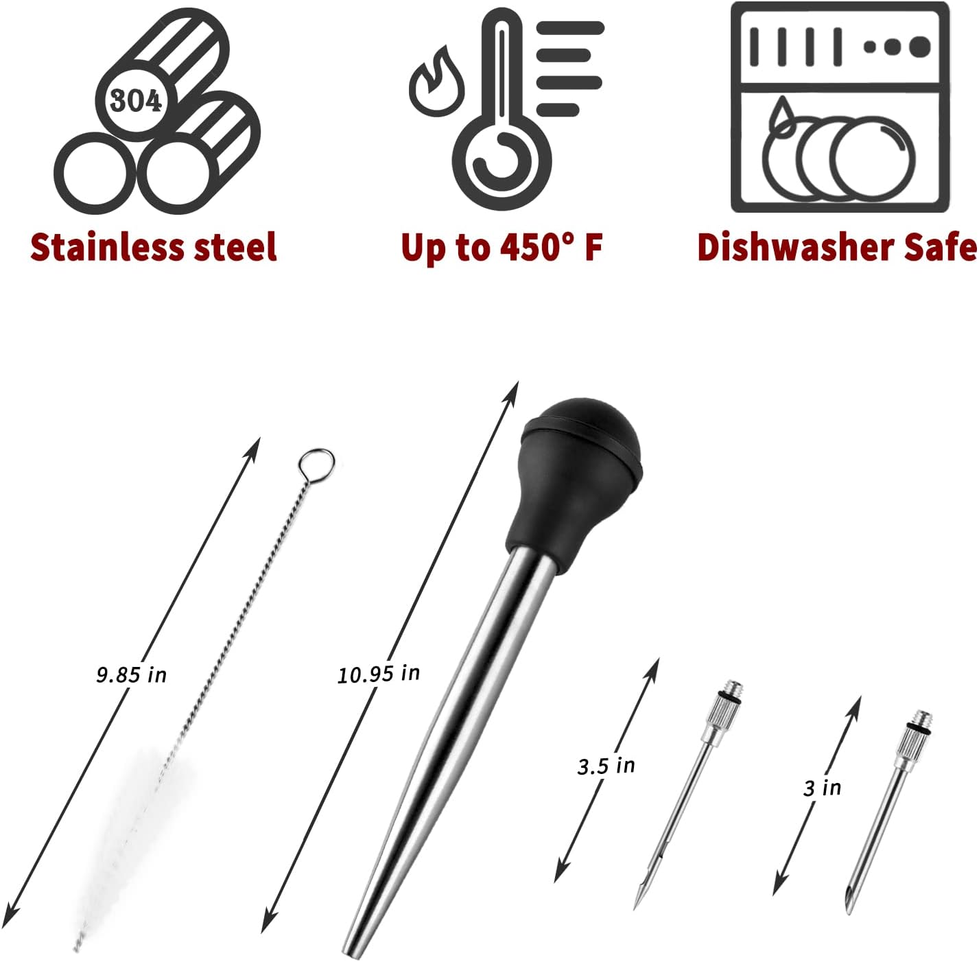 JY COOKMENT Stainless Steel Turkey Baster Baster Syringe for Cooking Meat Injector Set with 2 Marinade Needles 1 Cleaning Brush for Home Baking Kitchen Tool