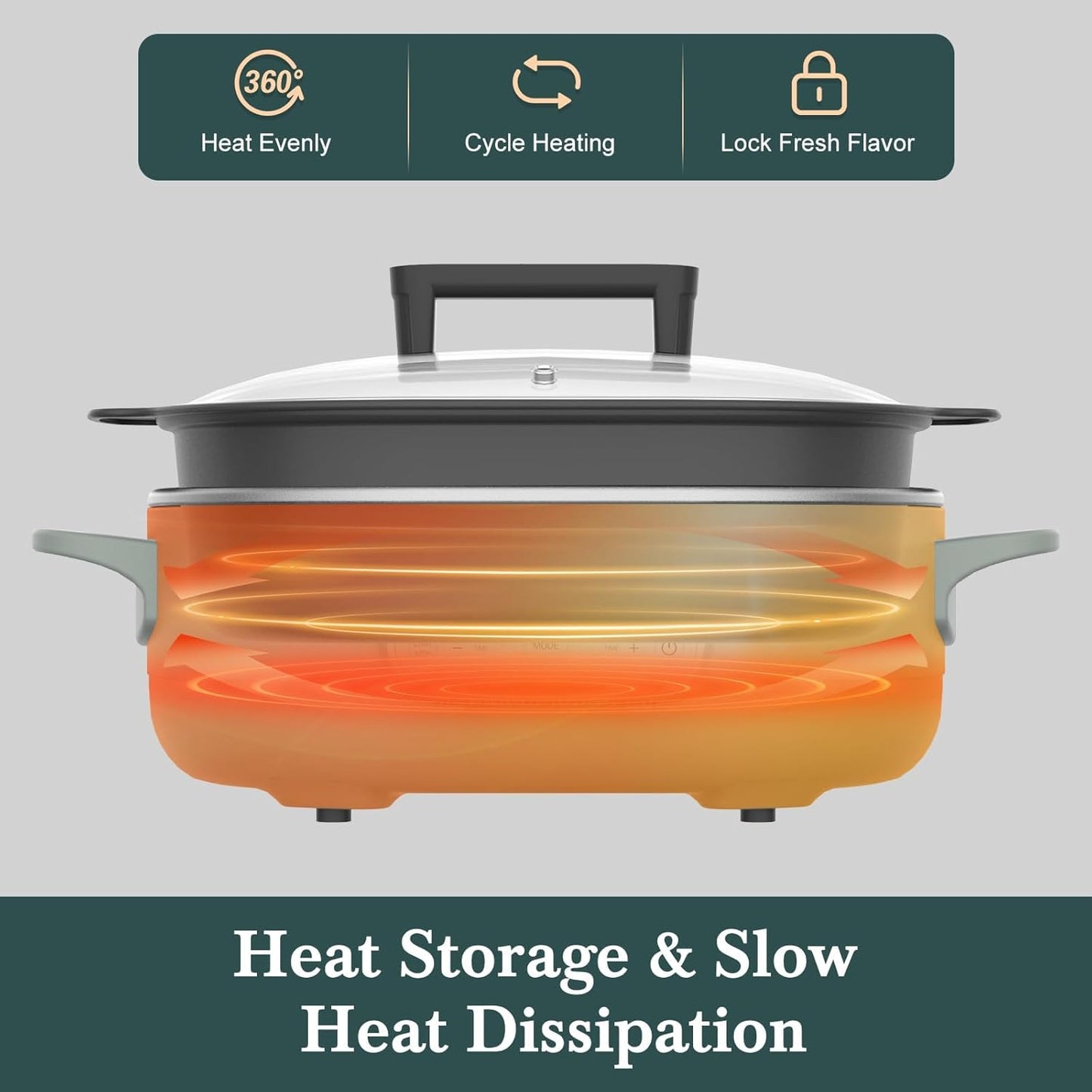 6 Quart Slow Cooker, with 8-in-1 Multi-Cooker, Casserole Programmable crock pot, Dutch Oven, Pasta, Nonstick, Oven Safe Pot to 500°F, Olive