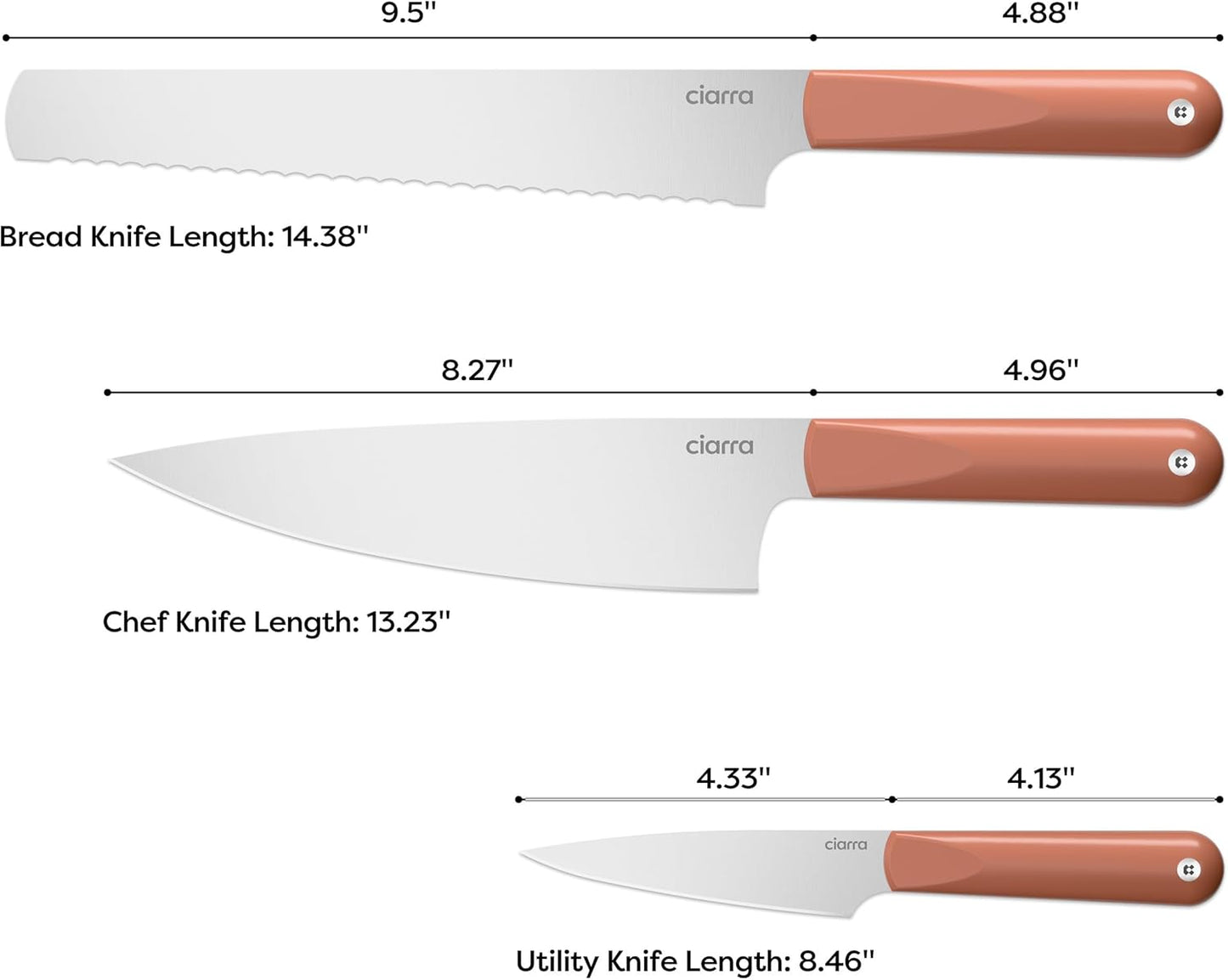CIARRA Professional Kitchen Knife Set 4 PCS - Chef Knife Set, Bread Knife, Utility Knife, High Carbon Stainless Steel Cooking Knives with Gift Box (Orange)