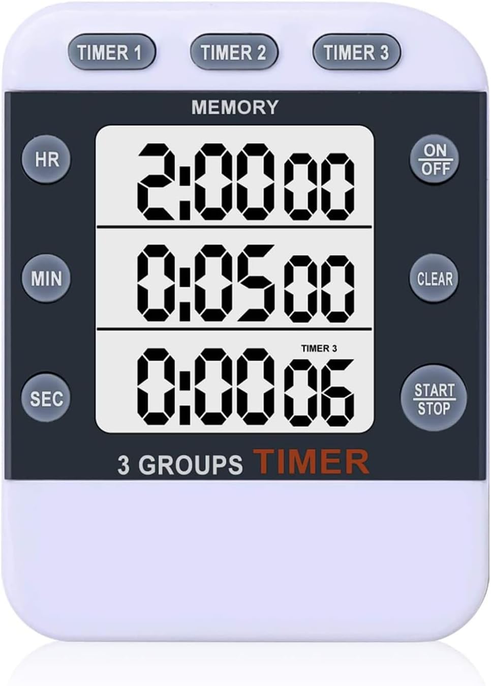 Digital Dual Kitchen Timer for Cooking, 3 Channels Count Down/up Triple Multi Timers for Food, Magnetic Memory-Preset Large-Display Adjustable Alarm Volume, 3A Battery Included
