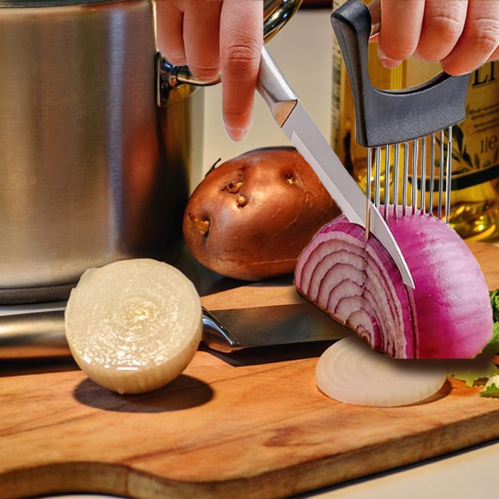 Stainless Steel Onion Holder for Slicing ，Meat Tenderizer，Fruits Vegetable Onion Cutter for Slicing and Storage of Avocados Lemon Potato Tomato and Other Meat Stalking Fork