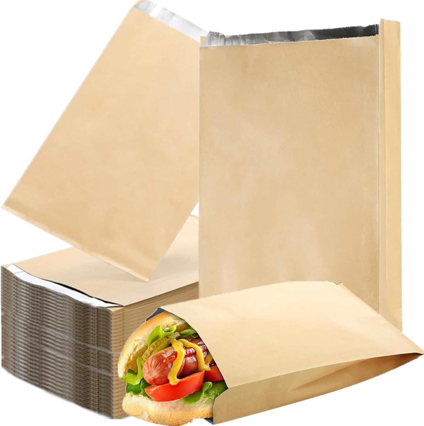 150 Pack Foil Sandwich Wrappers, 4 LB Insulated Hot Dog Wrap Pouch, Grease Resistance Paper Hamburgers Bags for Breakfast Lunch, Fast Food Truck, Serving, BBQ, Brown