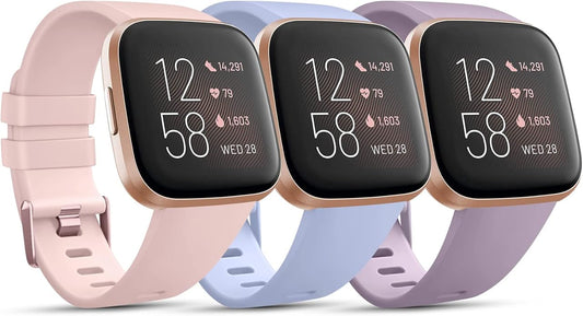 3 Pack Sport Bands Compatible with Fitbit Versa Bands, Classic Soft Sport Replacement Wristbands for Fitbit Versa 2 Smart Watch Women Men
