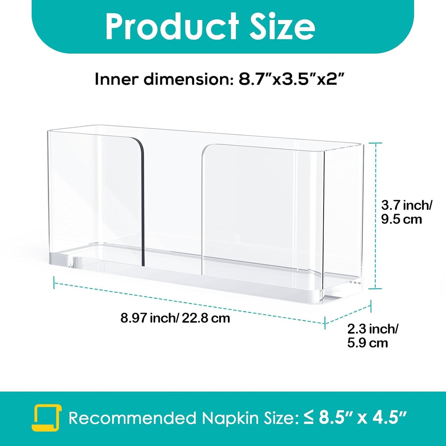 Napkin Holder, Clear Acrylic Napkin Dispenser for Disposable Hand Towels, Bathroom Vanity Organizer Tray Guest Paper Towels Holder Lucite Tray for Bathroom, Business, Restaurant, Hotel