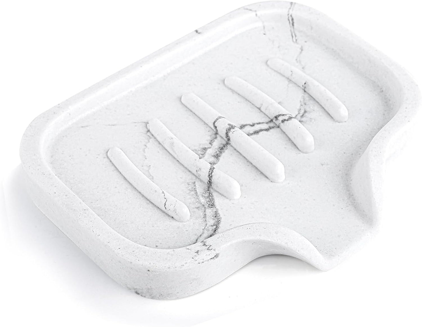 Self Draining Soap Dish- Bar Soap Holder for Shower, Marble Design Large Soap Savers Soap Tray Sponge Holder for Kitchen Bathroom Bathtub Sink, White