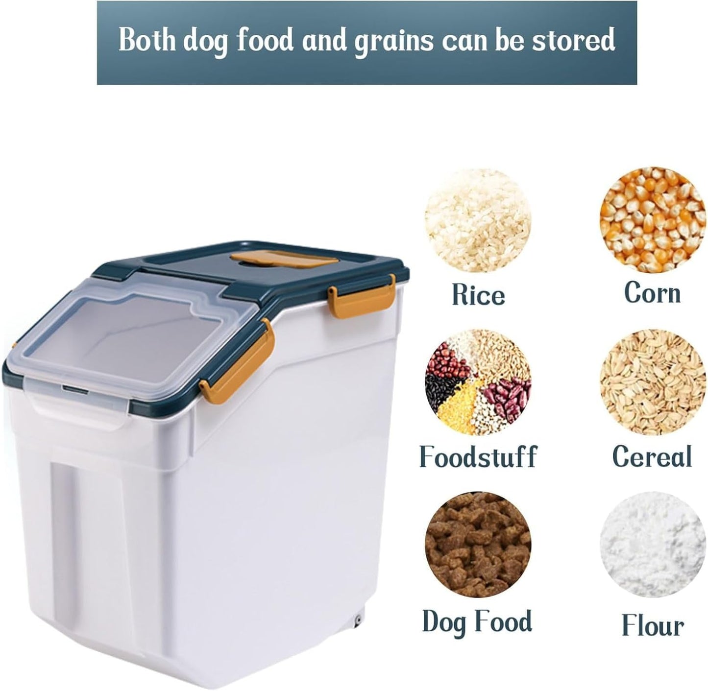 PENCK Large Flour Storage Container 25lbs, 2 Pack Airtight Rice Dispenser, BPA Free Plastic Cereal Grain Organizer Dog Cat Food Bin with Measuring Cup&Scoop for Kitchen Counter Top(Blue)