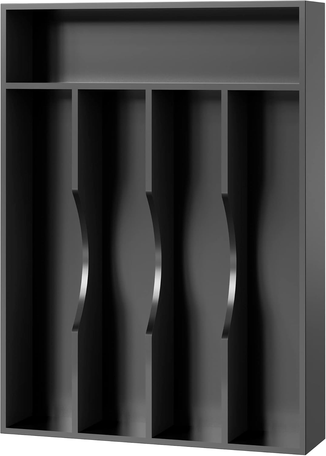 Bellsal Black Utensil Organizer 10 Inch Silverware Tray for Utensil Holder Cutlery Organizer Kitchen Drawer Organizer 5 Compartment Small Narrow Bamboo