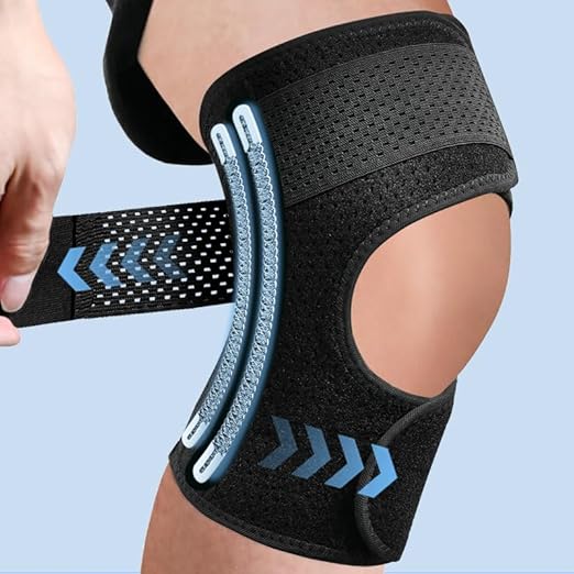 Knee Brace with Side Stabilizers for Women and Men, Adjustable Knee Support for Knee Pain, Breathable Knee Brace for Meniscus Tear, Arthritis, Tendonitis, ACL, MCL, and Sports Injuries, Perfect for Left and Right (Deep Black, Large)