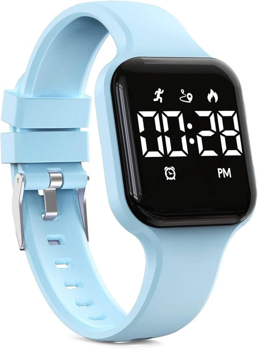 Kids Fitness Tracker,Digital Pedometer Watch，Sport Watch, Steps Counter, Waterproof, Alarm Clock for Boys Grils Kids Children (Babyblue)