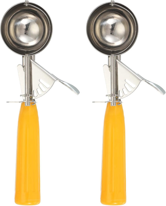uxcell 2 Pcs Cookie Scoops, Ice Cream Scoop with Trigger for Baking Cookie Dough Rice Pudding Kitchen Gadget, Yellow
