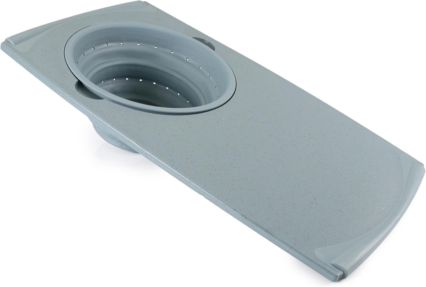 Dexas Over the Sink PolyFiber Flax Cutting Board with Collapsible Colander Strainer, 11.5 x 20", Smoke Blue