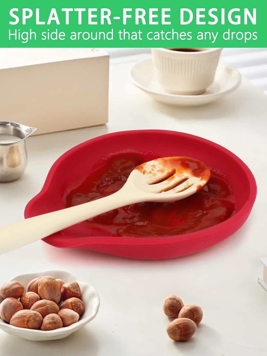 Spoon Rest for Stove Top Red, Set of 1 Silicone Spoon Rest for Kitchen Countertop, Heat-Resistant Utensil Rest for Spatula, Tongs or Spoon