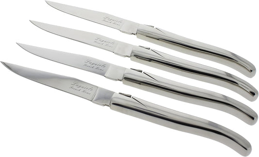 French Home Laguiole Connoisseur 4-Piece Steak Knives – Stainless Steel Dinner Knives with Etched Detailing & Napoleon Bee Emblem Packed in an Elegant Box (9")