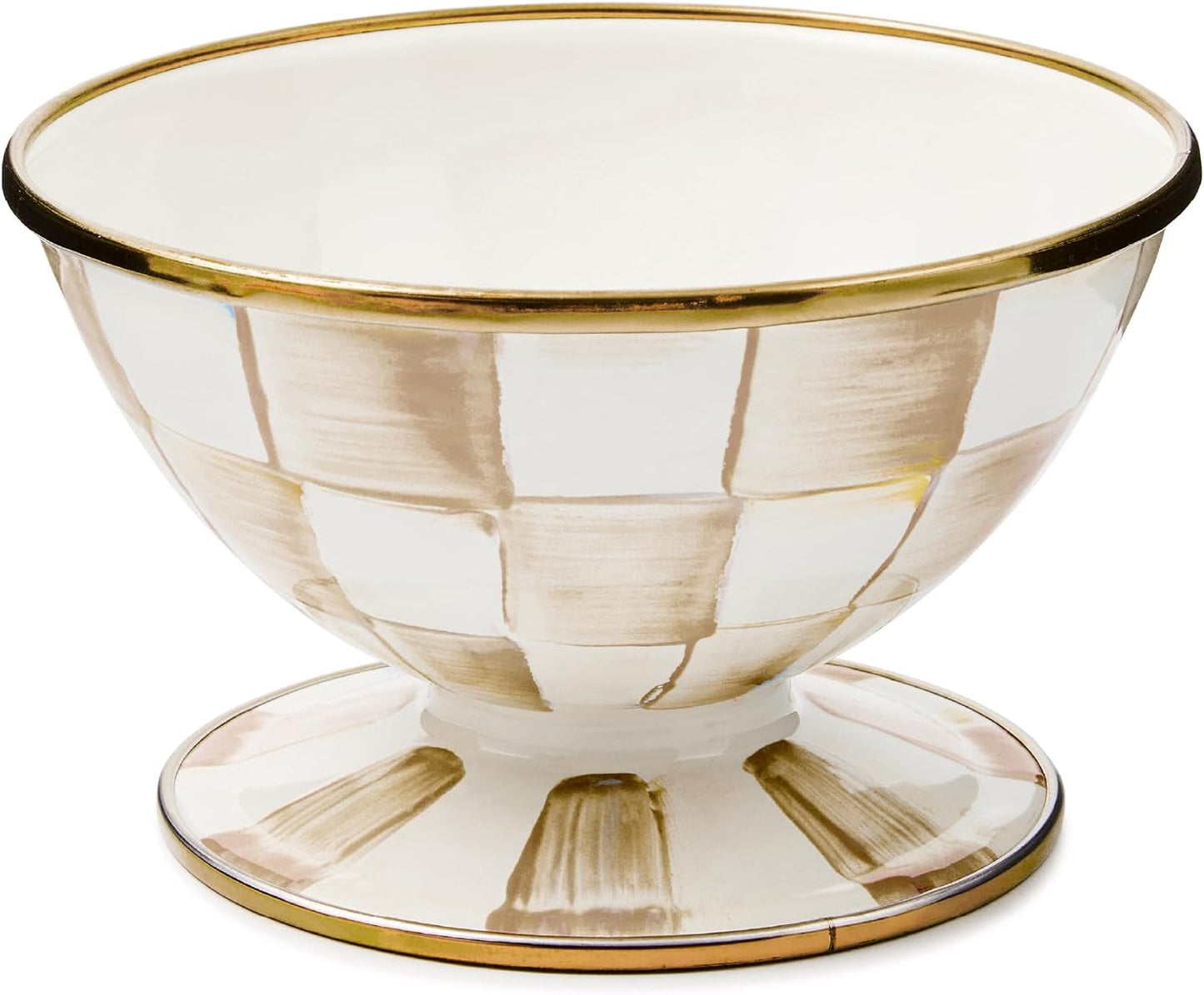 MACKENZIE-CHILDS Enamel Ice Cream Bowl, Serving Bowls for Entertaining, 2-Cup Capacity, Brown-and-White Mocha Check