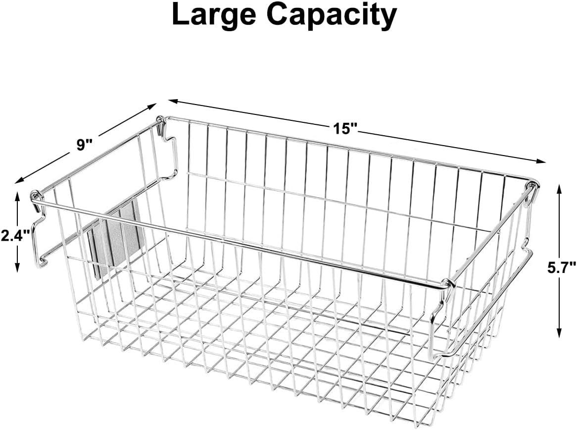 Orgneas Stackable Chest Freezer Baskets Organizer Bins, Metal Wire Baskets Pantry Organizer Produce Baskets with Tag Slot for Snacks Vegetables and Fruits