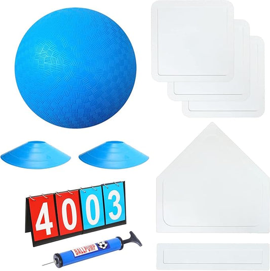 Kickball Set with Bases and Ball - 8.5" Kickball 12" Pump 14" Scoreboard