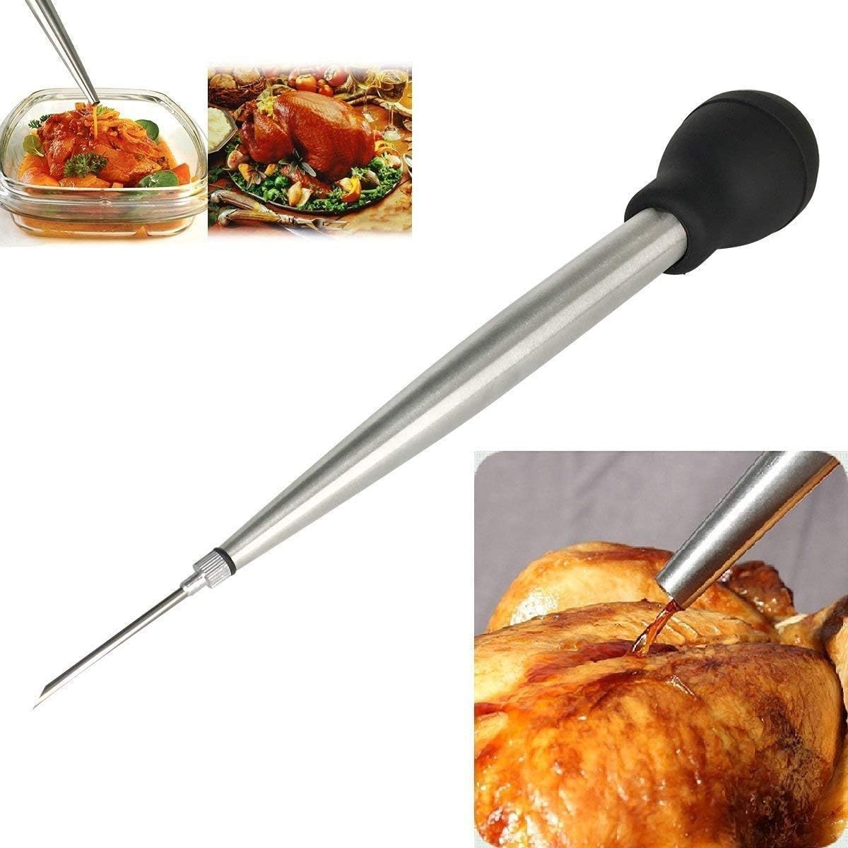 Stainless Steel Turkey Baster Syringe and Poultry Lifters fork Set of 2,