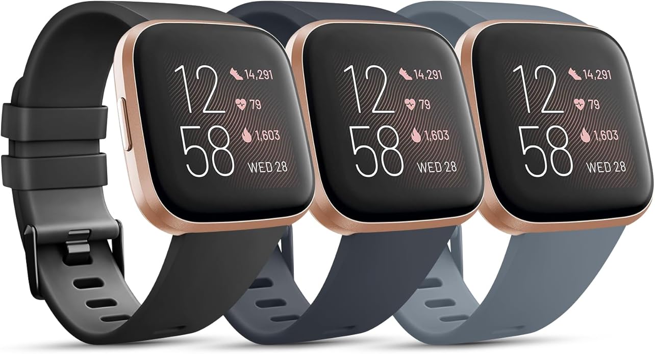 3 Pack Sport Bands Compatible with Fitbit Versa Bands, Classic Soft Sport Replacement Wristbands for Fitbit Versa 2 Smart Watch Women Men
