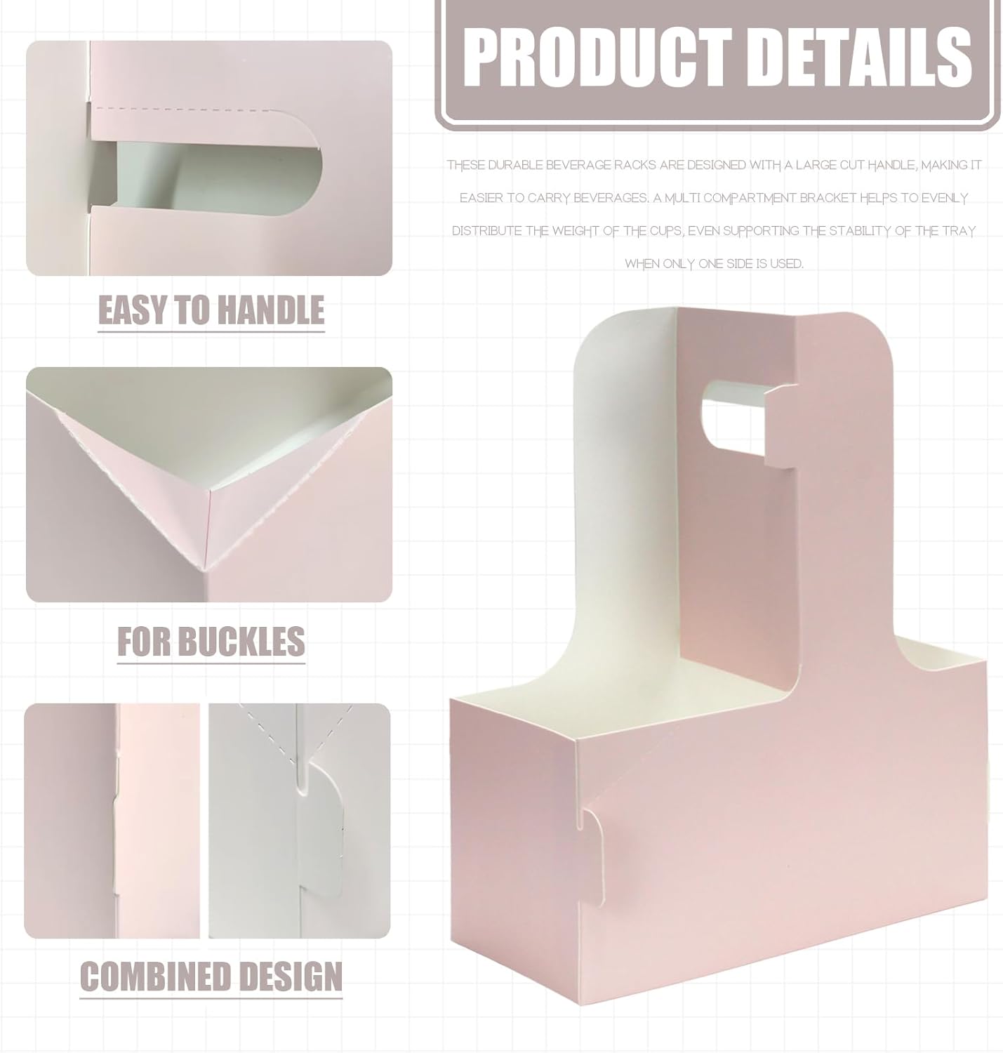 2 Cup Disposable Drink Carrier for Delivery with Handle,15 Count Pink Paperboard Cup Holder,Cup Carriers for Hot or Cold Drinks,Coffee Carrier, Food Delivery,Take Out Cup Carriers (Pink, 15 PCs)