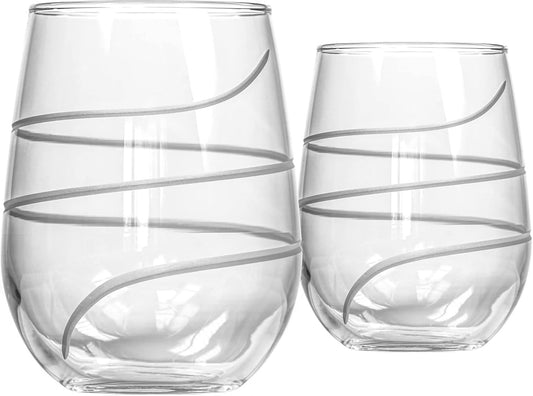 Rolf Glass Twist Stemless Wine Tumbler 17 ounce | Proudly Made in the USA | Stemless Wine Glasses | Lead-Free Glass | Etched Tumbler Glasses (Set of 2)