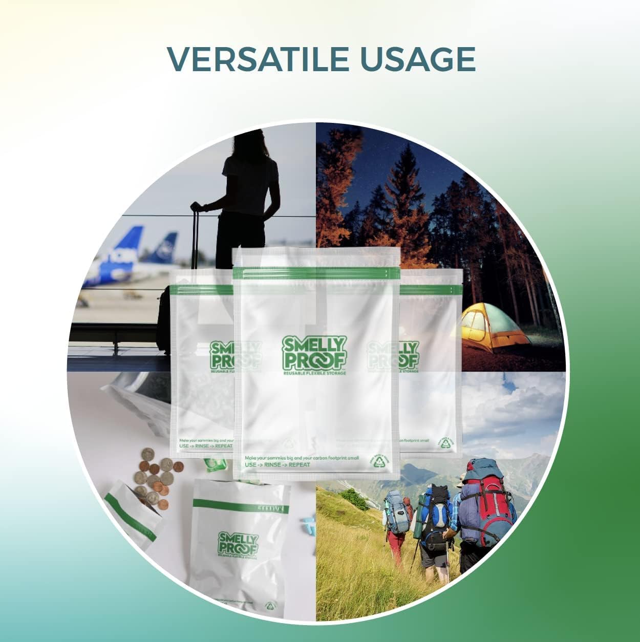 Reusable Food Storage Bags Designed & MFG by Smelly Proof, USA MADE, Dishwasher-Safe, Easy-To-Clean, PEVA & BPA FREE, Clear FLAT Large 3-mil Thick, 8.5" x 10", Quart Size Bags, 15-Bags