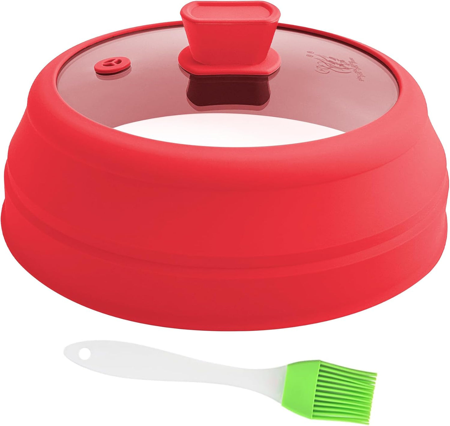 Microwave Splatter Cover Glass Microwave Cover for Food Collapsible Splatter Guard Lid with Silicone Handle for Pot Plate Bowl 9 Inch Red