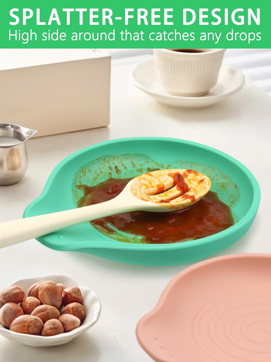 Spoon Rest for Stove Top, Silicone Spoon Rest for Kitchen Countertop, Heat-Resistant Utensil Rest for Spatula, Tongs or Spoon, Green