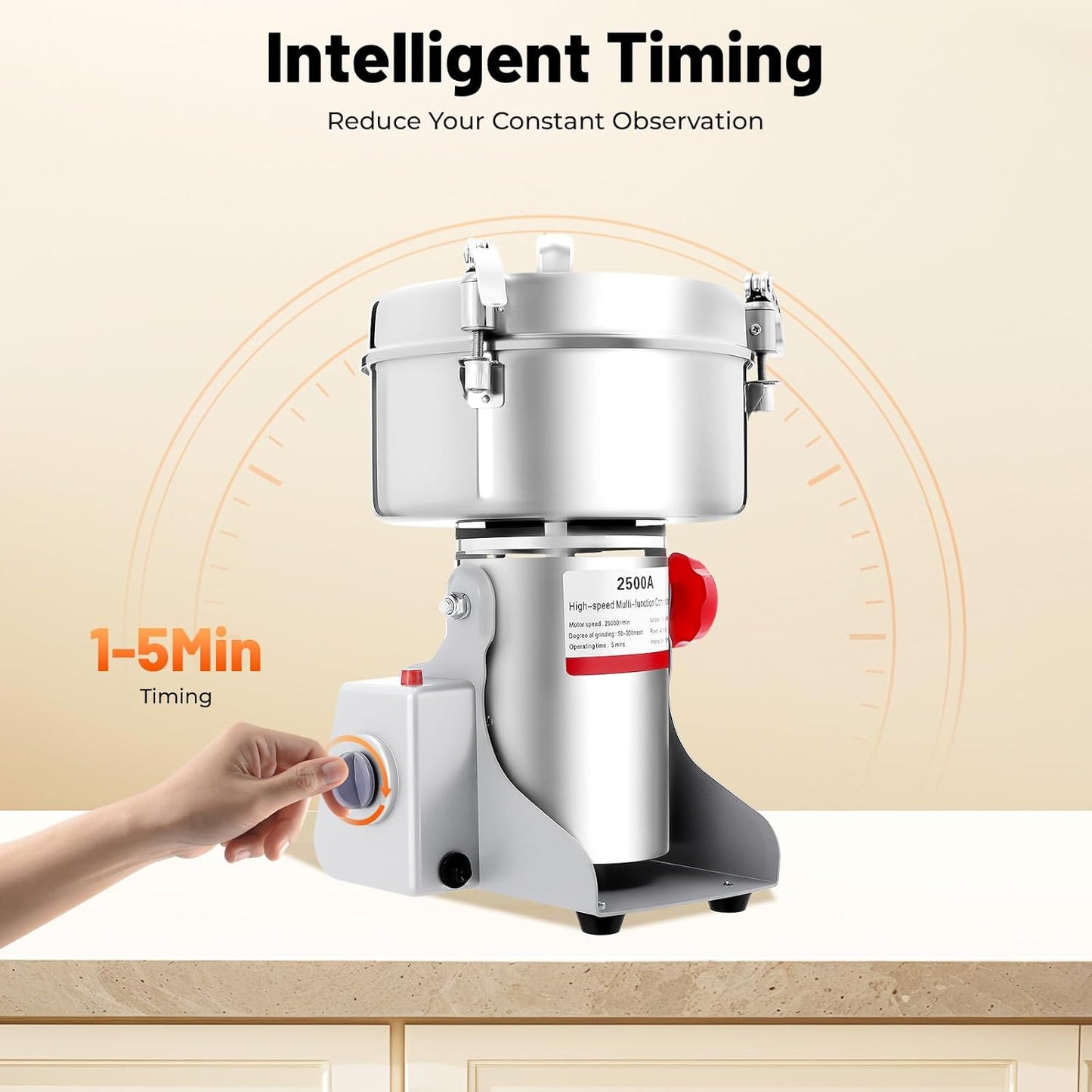 Electric Grain Mill Grinder, 2500g/5.51lb High-speed 32000r/min Food Grinder, 110V 4500W Countertop Grain Mill for Dry Spice Herbs Grains Coffee Rice Pepper (2500g)