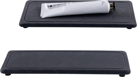 2 Pcs Water Absorbing Stone Trays, Kitchen/Bathroom Sink Soap Dish, Diatomite Tray Used for Hand Soap & Cosmetic Bottles in The Modern Home, 4" W x 10.2" L, Dark Gray