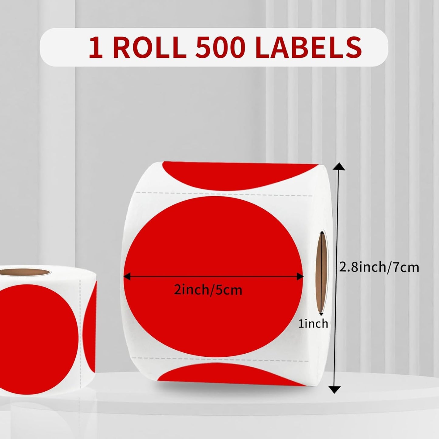 2 Inch Red Round Thermal Labels, Self-Adhesive Direct Printer Stickers for DIY Logo Design, Name Tag (500/Roll)