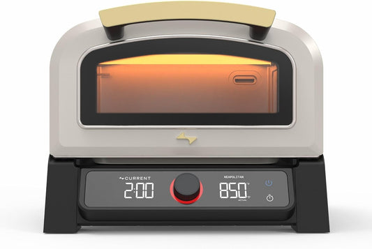 Current® Model P Smart Electric Pizza Oven, 12-Inch, 850°F Max, 5 Cooking Modes, App Connectivity for Temperature Monitoring & Custom Cooking Times, Compact for Indoor & Outdoor Use, Beige