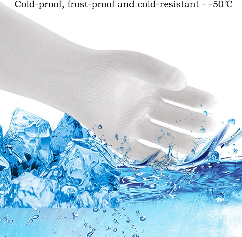 Silicone BBQ Gloves, Oven Gloves with Fingers 932°F Heat Resistant, Kitchen Waterproof Hot Proof Glove for Fryer, Smoker, Baking, Cooking (White, M)