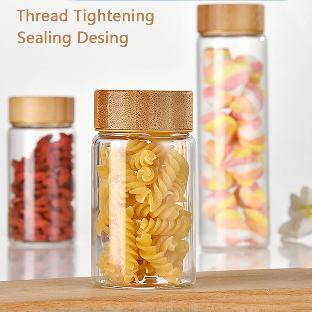 Oidium 4 oz Glass Jars with Bamboo Lids,4-Pack,Glass Spice Jars,Bulk Clear Round for Making Candles,Small Glass Jars For Flour,Sugar,Spices,Tea,Jams,Liquid.wide mouth Mini Jars (Clear 4Pack(4oz))