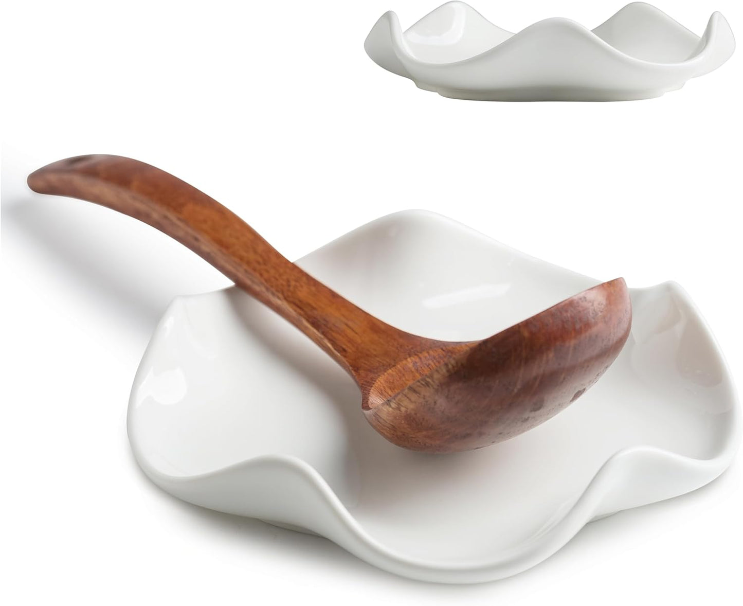 Spoon Rest for Stove Top, 5.2" Ceramic Spoon Holder for Kitchen Countertop, Coffee Spoon Rest, Large Cooking Spatula Holder for Spoons, Ladles or Tongs, Housewarming, Christmas Gifts, White