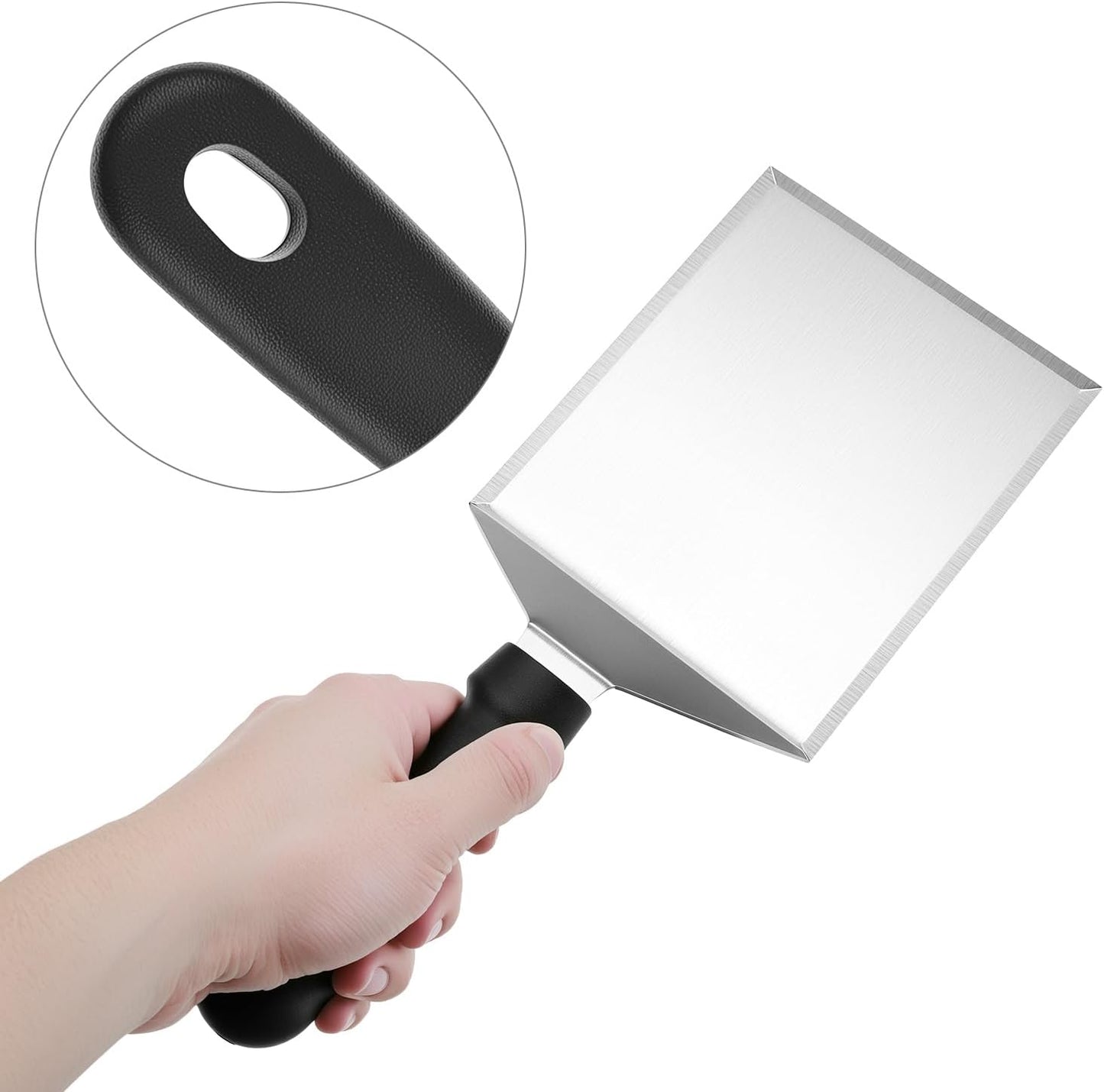 QWORK Stainless Steel Large Grill Spatula with Reinforced Heat-Resistant Handle, 6"x5", Heavy-Duty Metal Spatula, Smashed Burger Turner Scraper