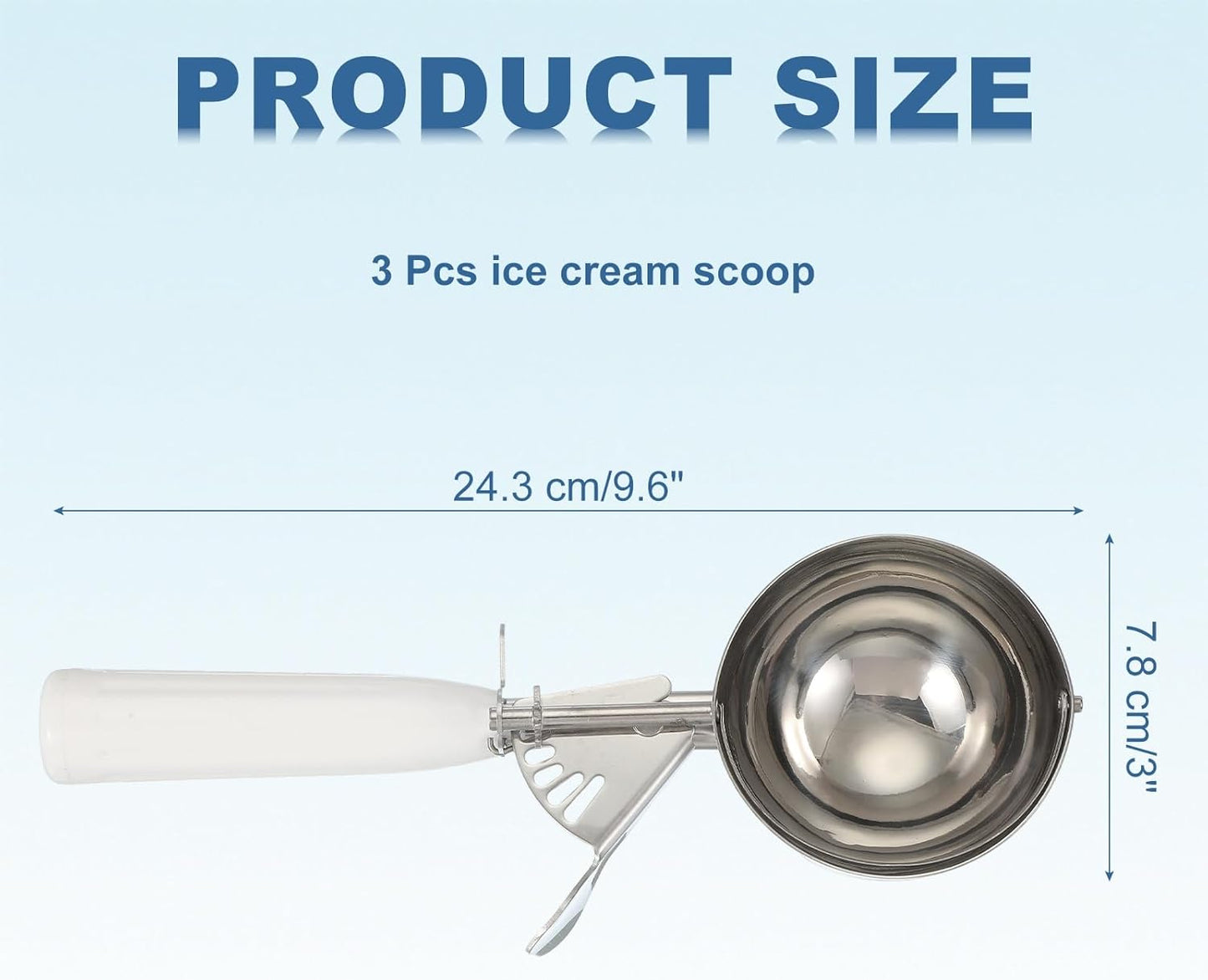 uxcell 3 Pcs Cookie Scoops, Ice Cream Scoop with Trigger for Baking Cookie Dough Rice Pudding Kitchen Gadget, White