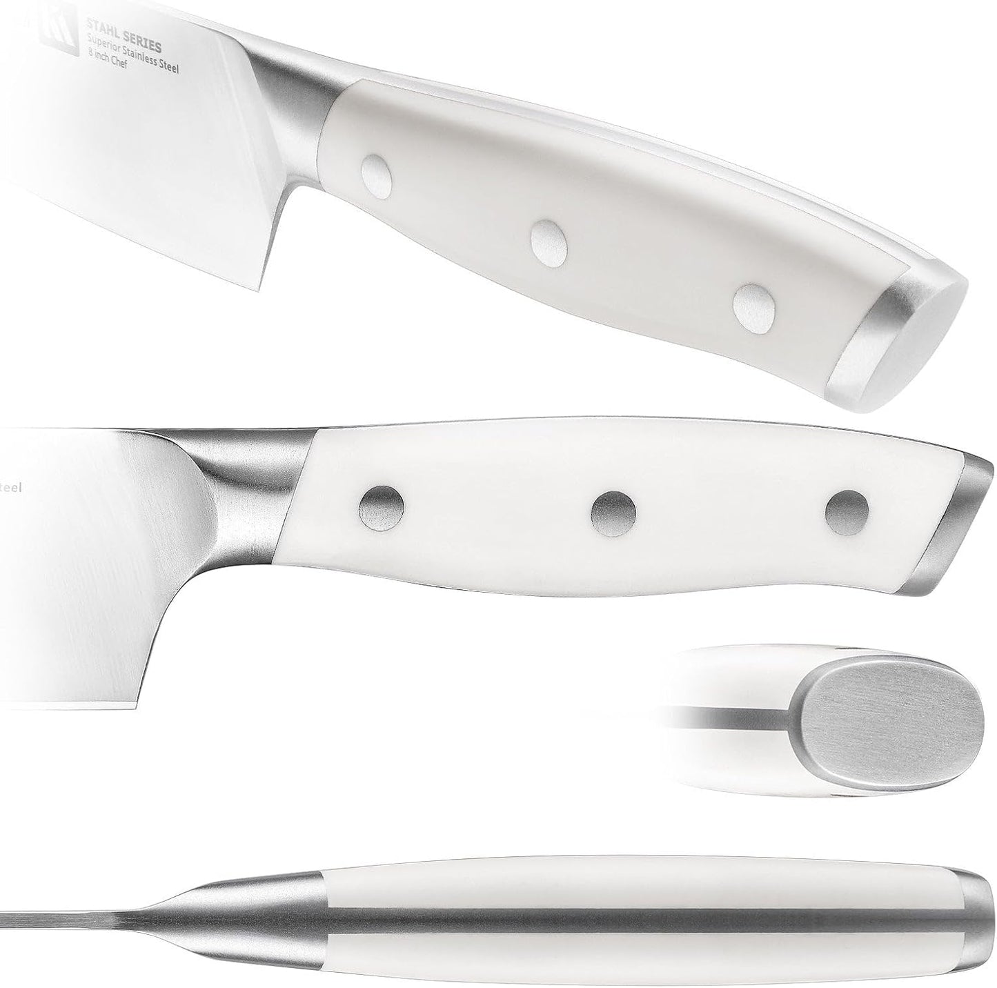 Stahl High Carbon Exclusive German Steel 8 Piece Knife Block Set (White)