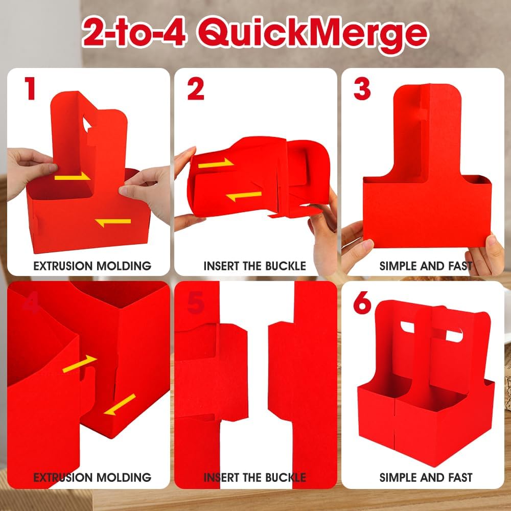 15Pcs -2 Cup Drink Carrier with Handle - Paper Cup Holder, Coffee Carriers Tray for Drinks, Disposable Takeaway Cardboard Holders To Go for Food Delivery, Uber Eats/Door Dash Two or 4 Kraft Paperboard