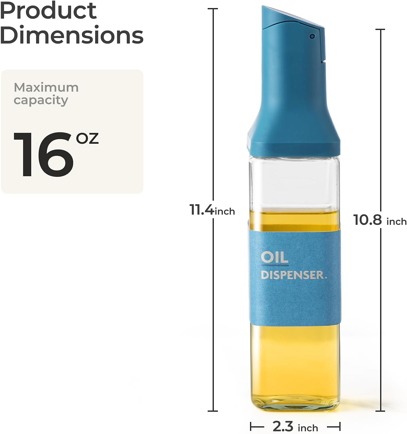 Olive Oil Dispenser for Cooking - 16oz Leakproof Glass Oil Dispenser Bottle with Gravity Spout, Air Fryer, BBQ, Healthy Salad & Non-Stick Pans,BPA-Free,Easy to Refill and Use,Blue