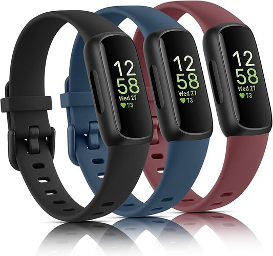 3 Pack Bands Compatible with Fitbit Inspire 3 Bands, Soft Silicone Adjustable Wristband Replacement Sport Straps Compatible with Fitbit Inspire 3 Fitness Tracker