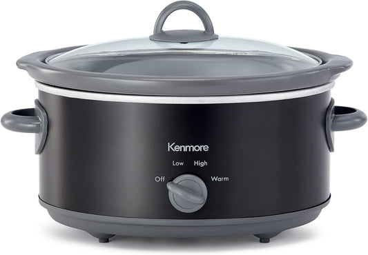 Kenmore 5 Quart Slow Cooker - Mini Crock Pot With Glass Lid, Stainless Steel Electric Cookers, Warm Rice & Sous Vide Stew, Soup, Lunch, Dishwaher Safe Non-Stick Ceramic Insert, 5 lb Chicken 3 lb Roast