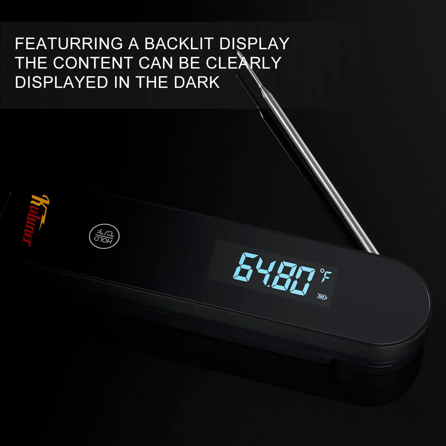 KULUNER The Latest Thermocouple Instant Reading Meat Thermometer Digital,Faster Less Than 0.6 Second Response,IP67 Waterproof Thermometer Suitable for Grilling, Cooking,BBQ Gifts for Men (Black)