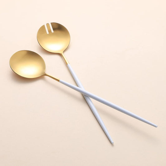 Salad Servers,Spoon and Fork Set 11.41 inch,18/10 Stainless Steel Salad Serving Titanium Plating (White gold)
