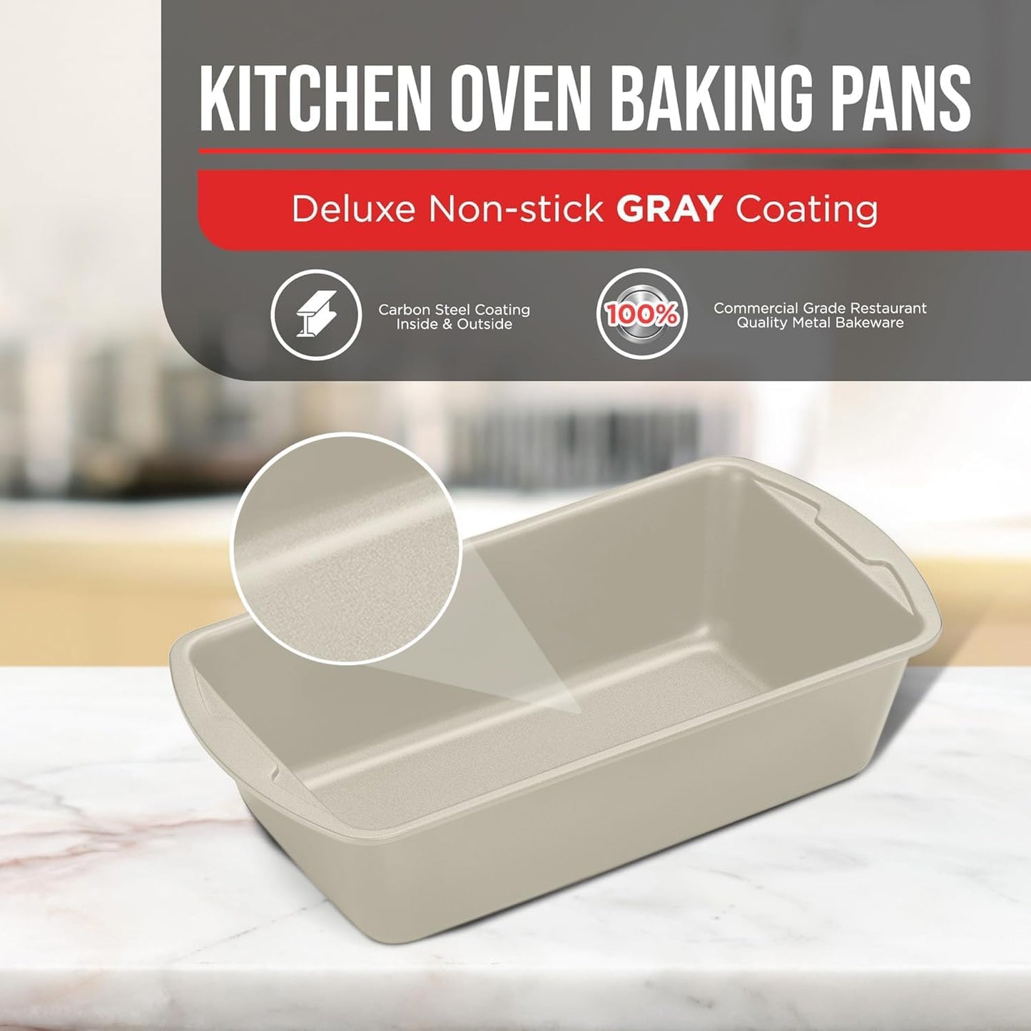 Nonstick Loaf Pan Set Pack of 2, 10.2" & 11" Large Baking Bread Pan, Oven Safe Up to 450°F, PFOA, PFOS, PTFE Free, Space Saving Stackable Design, Stain Resistant, Dishwasher Friendly, White Marble
