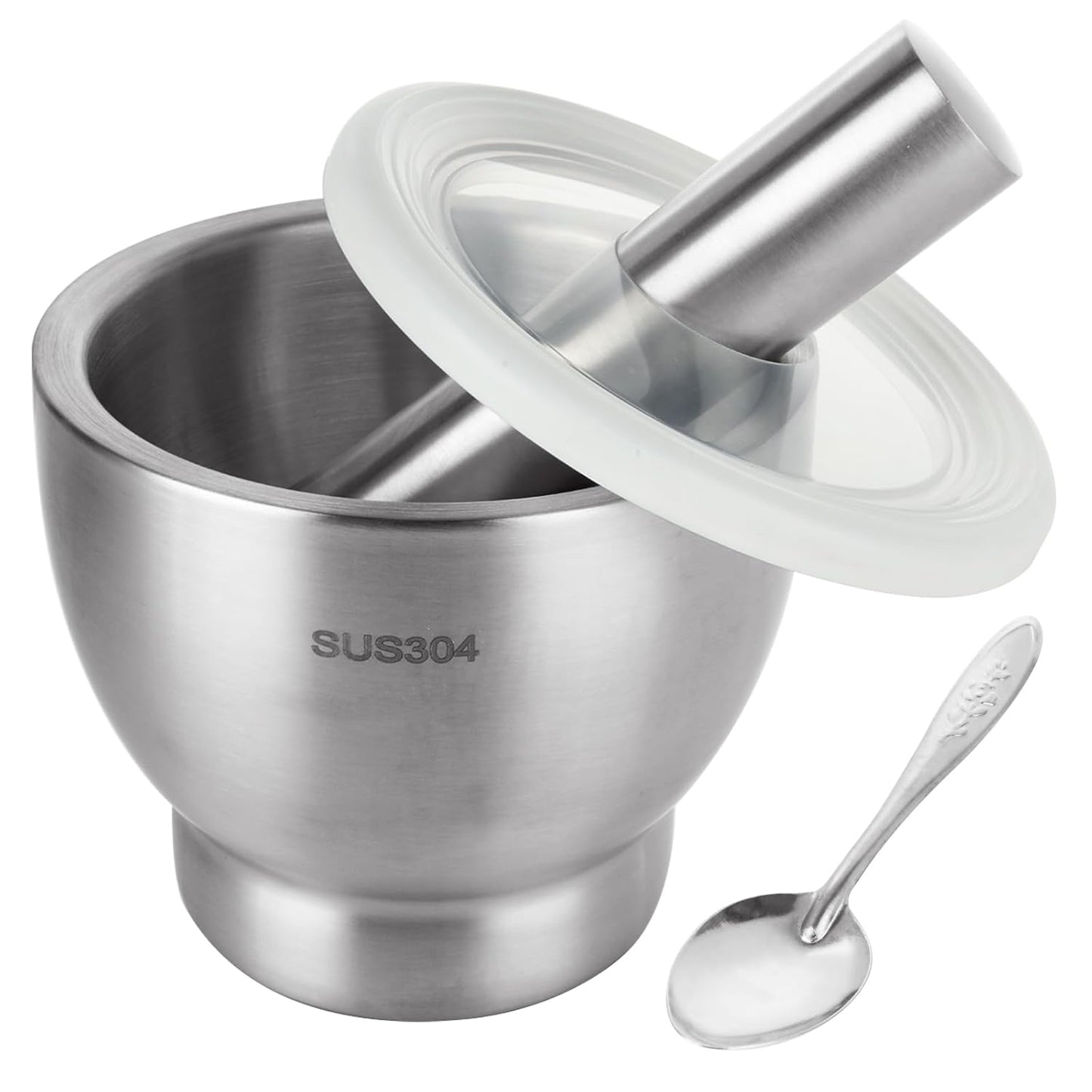 Mortar and Pestle Set Stainless Steel Manual Spice Grinder Pill Crusher Bowl Pestle and Mortar Bowl with Lid for Crushing Powdering Herbs, Grains, Spices