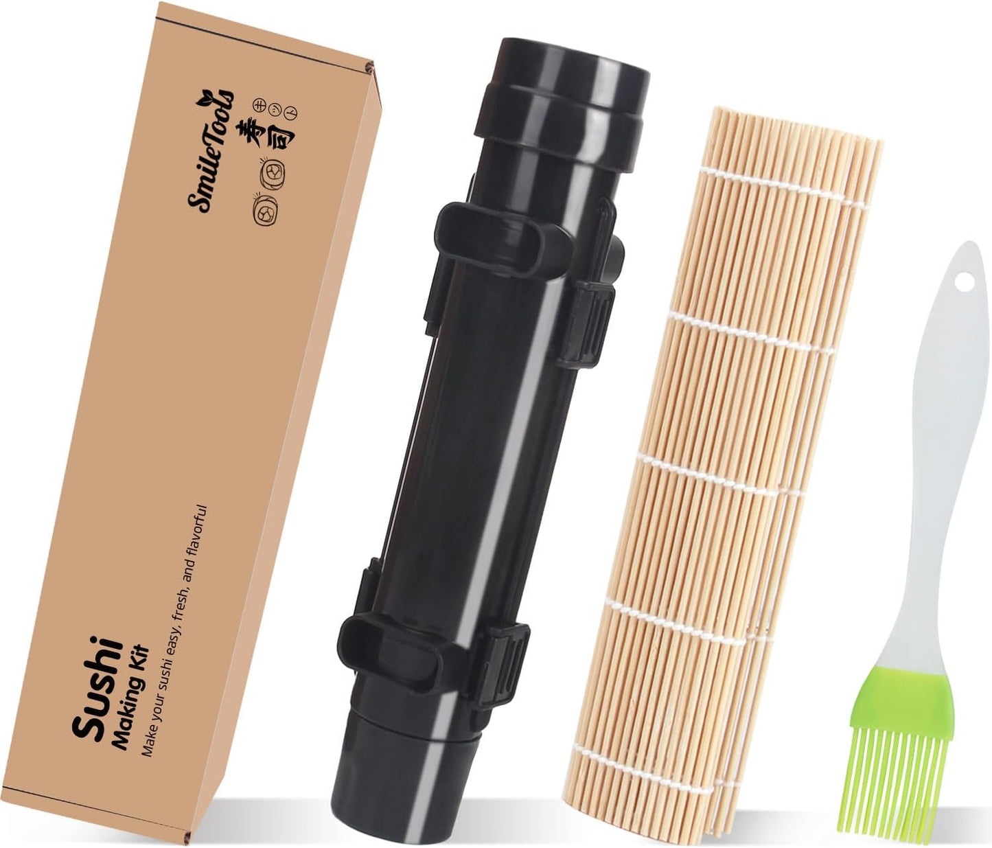 Sushi Making Kit, Sushi Roller, Sushi Bazooka, Sushi Maker, Bamboo Sushi Rolling Mat for Beginners (Black)