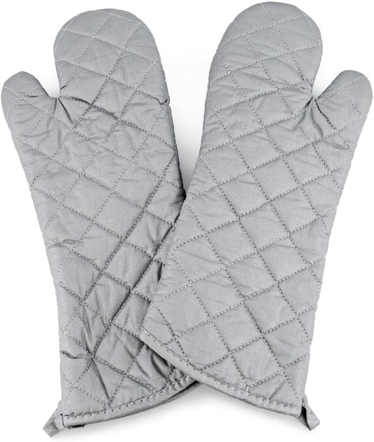 17 Inch Extra Long Heat Resistant Oven Gloves New Cotton Oven Mitts Kitchen Gloves High Temperature Cooking Tool BBQ Gloves (17" Silver)