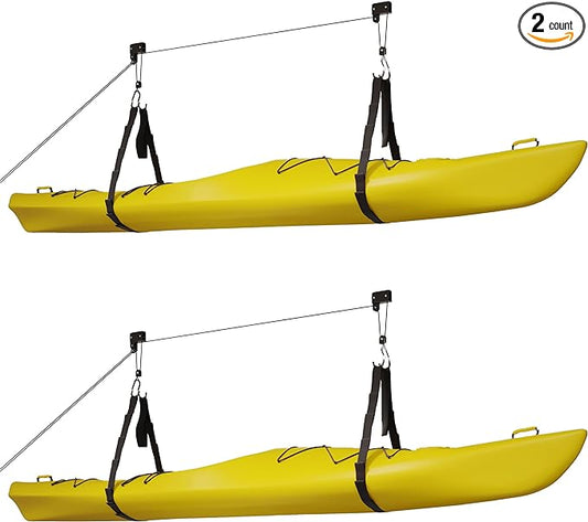 Kayak Storage Hoist - Overhead Pulley System with 125lb Capacity for Canoes, Bikes, Ladders, and More - for up to 12-Foot Ceilings